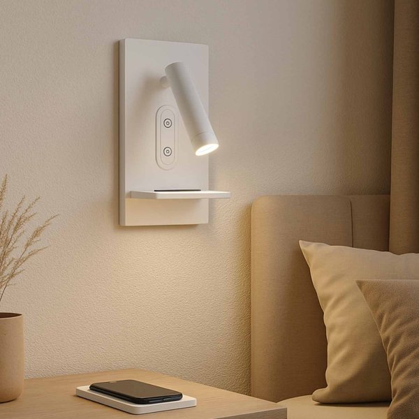 Applique LED tactile Eron blanche 22 cm avec chargement sans fil couleur blanche